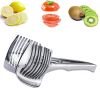1pc Tomato Lemon Slicer Holder; Round Fruits Onion Shredder Cutter Guide Tongs With Handle; Stainless Steel Kitchen Cutting Potato Lime Food Stand
